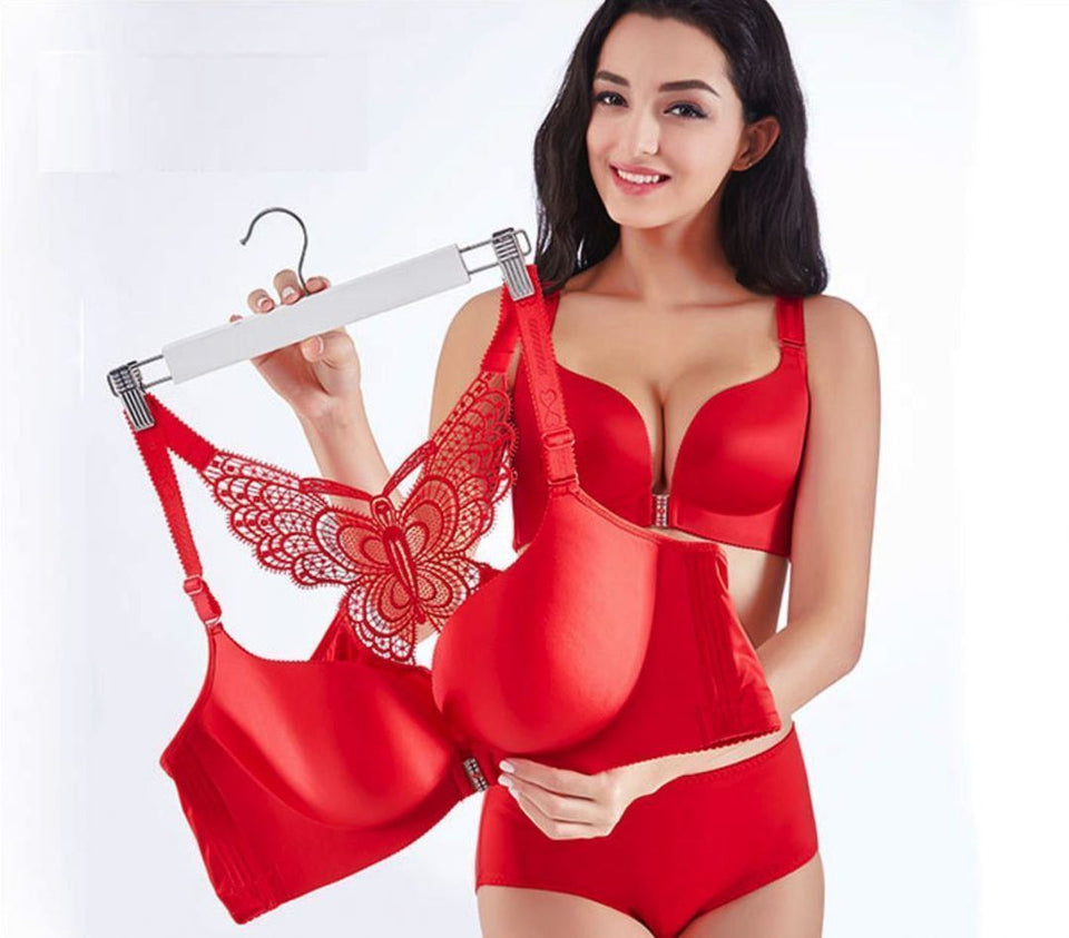 Handmade Butterfly Embroidery Front Closure Wireless Bra